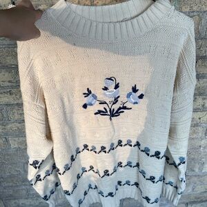 Cream Floral Knit Sweater